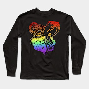 Fathomless D20: dnd 5e warlock dice rainbow text Long Sleeve T-Shirt